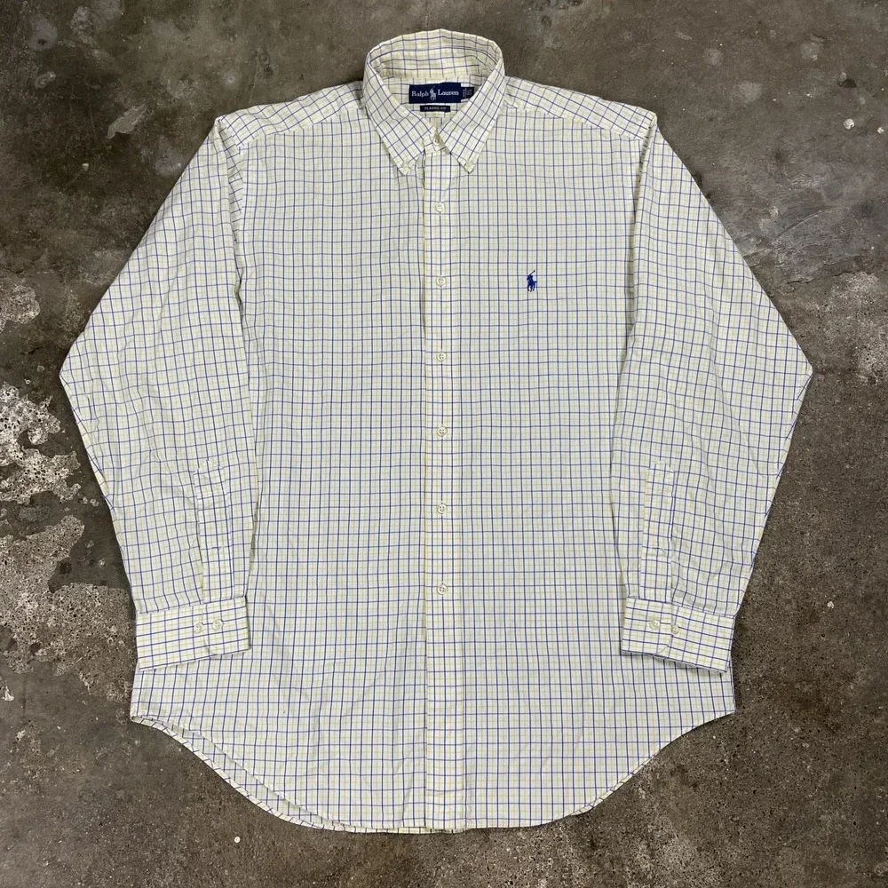 Vintage 90's Polo Ralph Lauren Oxford Button Down Size 16.5 34/35 Yellow Check